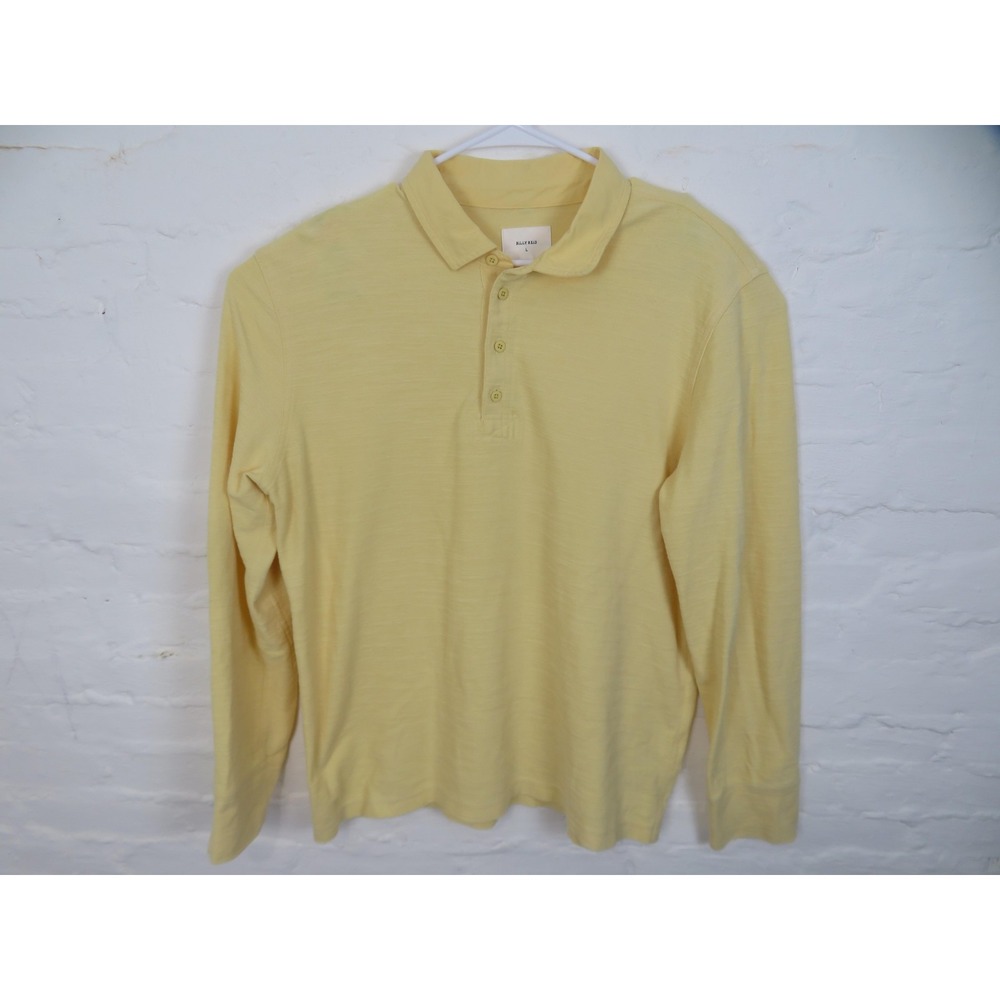 Billy Reid Polo Shirt Mens Large Yellow Long Sleeve Cotton Knit Soft Modern